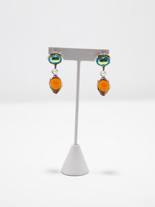 1980's Norma Jean Blue, Orange and Silver Glass Drop Dangle Earrings