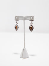 Load image into Gallery viewer, 1980&#39;s Norma Jean Blue, Orange and Silver Glass Drop Dangle Earrings