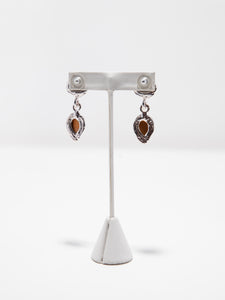 1980's Norma Jean Blue, Orange and Silver Glass Drop Dangle Earrings