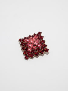 1980's Red and Pink Square Cut Clip Earrings and Broach Set