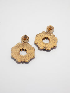 1980 Satellite Gold and Sequin Teardrop Circle Dangle Clip Earrings