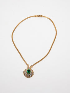 Vintage Nina Ricci Gold Crystal and Emerald Clip Earring and Necklace Set