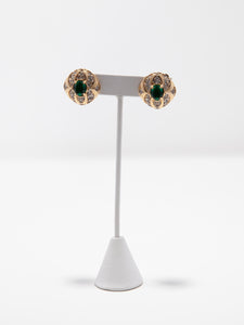 Vintage Nina Ricci Gold Crystal and Emerald Clip Earring and Necklace Set