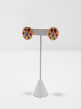 Load image into Gallery viewer, 1980&#39;s Swarovski Multicolour Crystal and Gold Oval Earrings