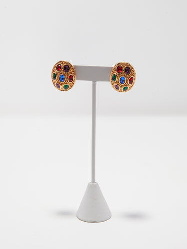 1980's Swarovski Multicolour Crystal and Gold Oval Earrings