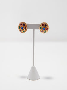 1980's Swarovski Multicolour Crystal and Gold Oval Earrings