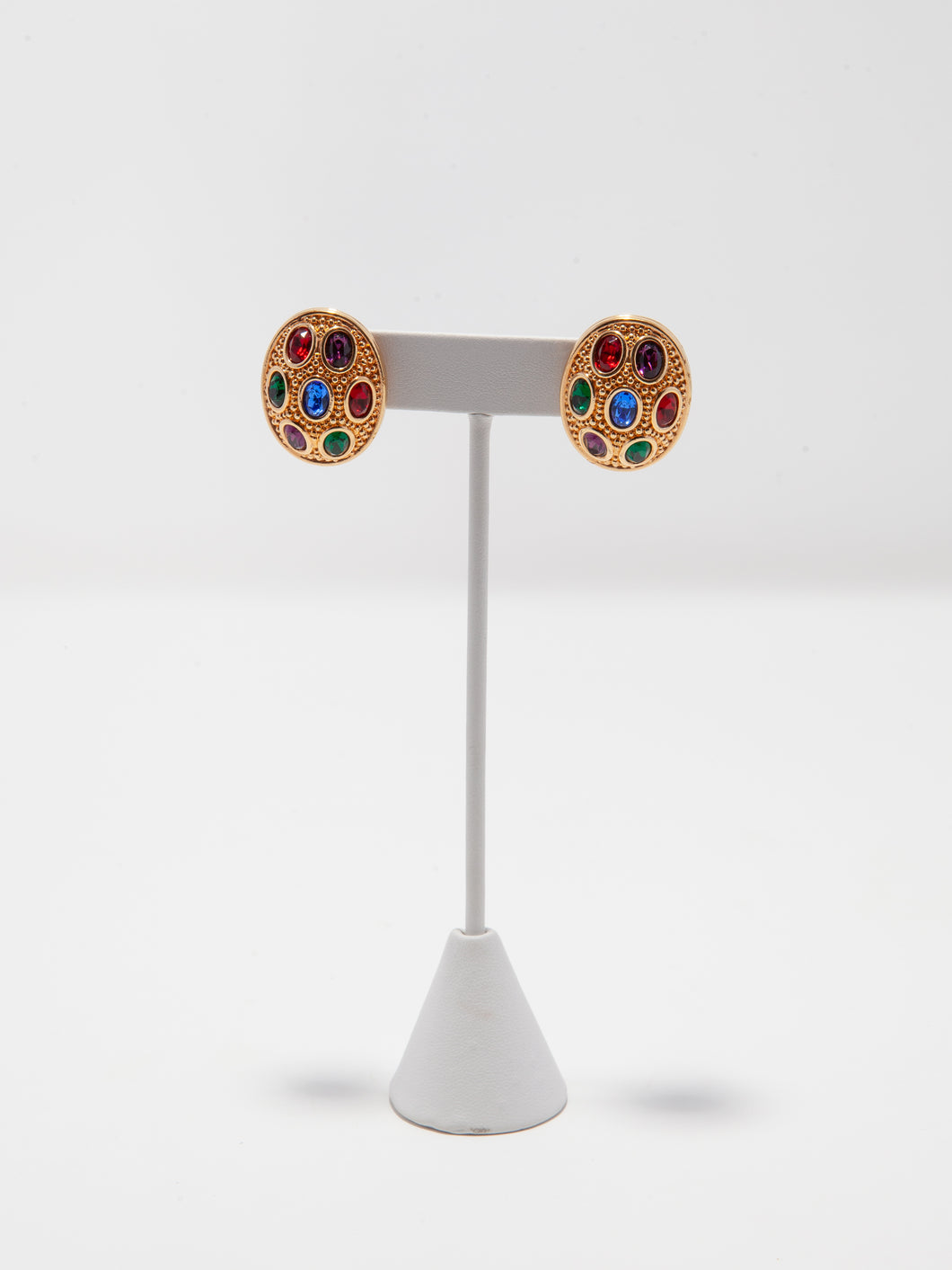 1980's Swarovski Multicolour Crystal and Gold Oval Earrings