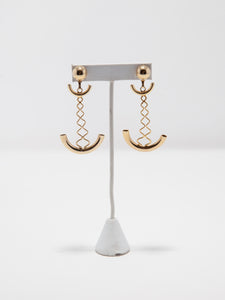 1980's Gold Tone Half Moon Dangle Earrings