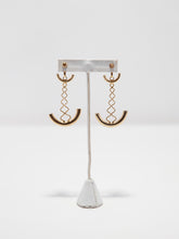 Load image into Gallery viewer, 1980&#39;s Gold Tone Half Moon Dangle Earrings