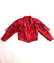 Load image into Gallery viewer, 1980&#39;s Cherry Red Western Fringe Leather Jacket