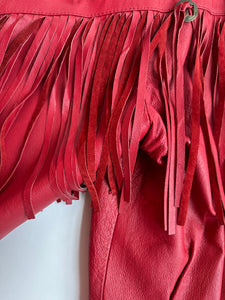1980's Cherry Red Western Fringe Leather Jacket