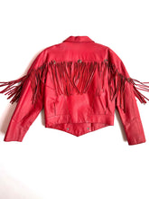 Load image into Gallery viewer, 1980&#39;s Cherry Red Western Fringe Leather Jacket