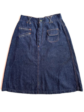 1970's Dark Sanforized Midi Denim Skirt