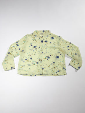 1990's pale Chartreuse Sheer Floral Blouse