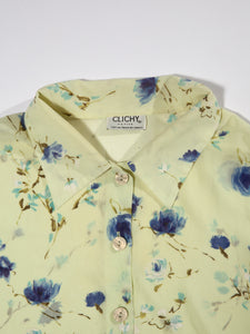 1990's pale Chartreuse Sheer Floral Blouse