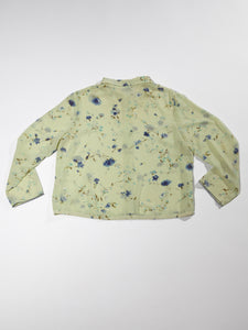 1990's pale Chartreuse Sheer Floral Blouse