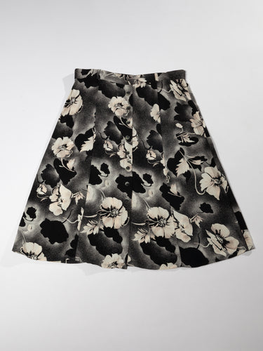 1990's Graphic B&W Floral Rayon Skirt
