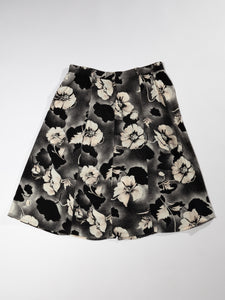 1990's Graphic B&W Floral Rayon Skirt