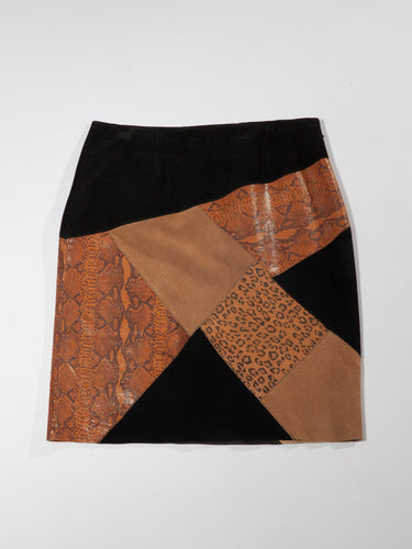 1980's Patchwork Leather Midi Skirt