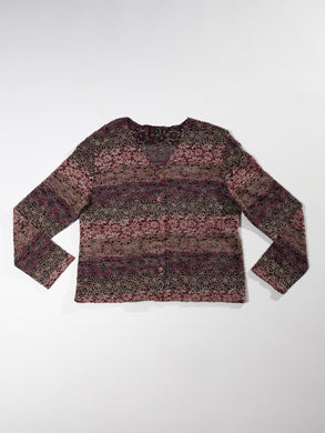 Late 1990's Mauve Floral Stretch Cardigan