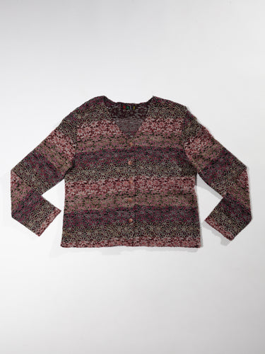Late 1990's Mauve Floral Stretch Cardigan