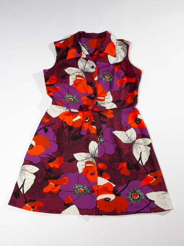 1960's XL Floral Poly Sleeveless Dress