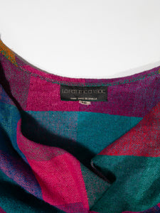 Vintage Rainbow Plaid Raw Silk Cowl Neck Blouse