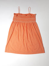 Load image into Gallery viewer, 1970&#39;s Gingham Smocked Orange and White Sleeveless Babydoll Dress
