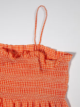 Load image into Gallery viewer, 1970&#39;s Gingham Smocked Orange and White Sleeveless Babydoll Dress