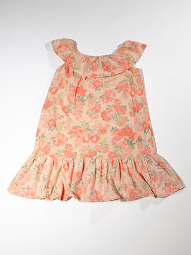 1980's Floral Coral Cotton Dress