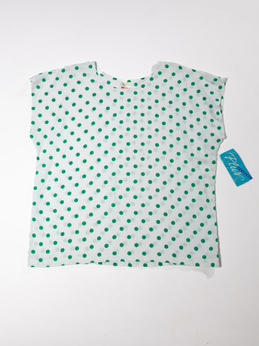 1980's Deadstock White and Green Polka Dot Top