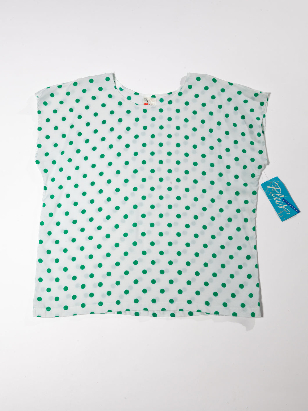 1980's Deadstock White and Green Polka Dot Top