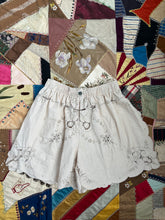 Load image into Gallery viewer, Sweet Juju Art Nouveau Linen Embroidered High Slit  Side Button Shorts L_XL