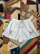 Load image into Gallery viewer, Sweet Juju White and Rainbow Flower Cross-Stitch Cotton Shorts