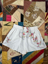 Load image into Gallery viewer, Sweet Juju White and Rainbow Flower Cross-Stitch Cotton Shorts