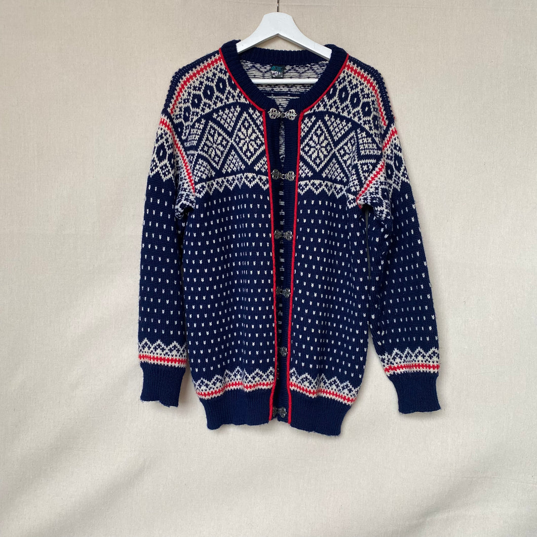 1980's Dale of Norway Wool Navy Knit Cardigan Sweater