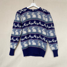 Load image into Gallery viewer, 1980&#39;s Bunny Sweater Grey and Blue Wool