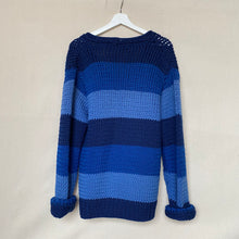 Load image into Gallery viewer, 1970&#39;s Blue Handknit Chunky Cardigan Sweater