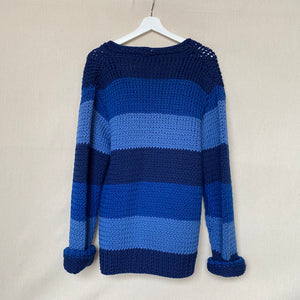 1970's Blue Handknit Chunky Cardigan Sweater