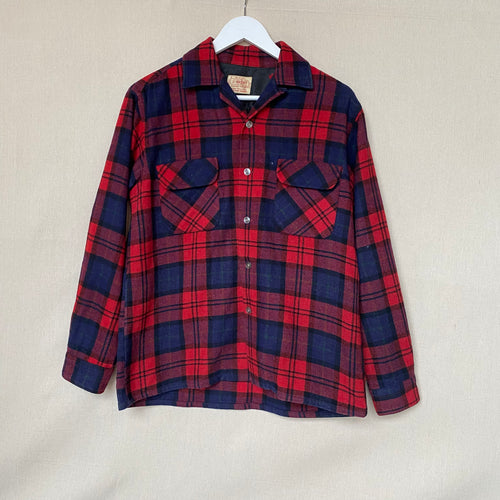 1950's Brent Red Plaid Wool Button Down