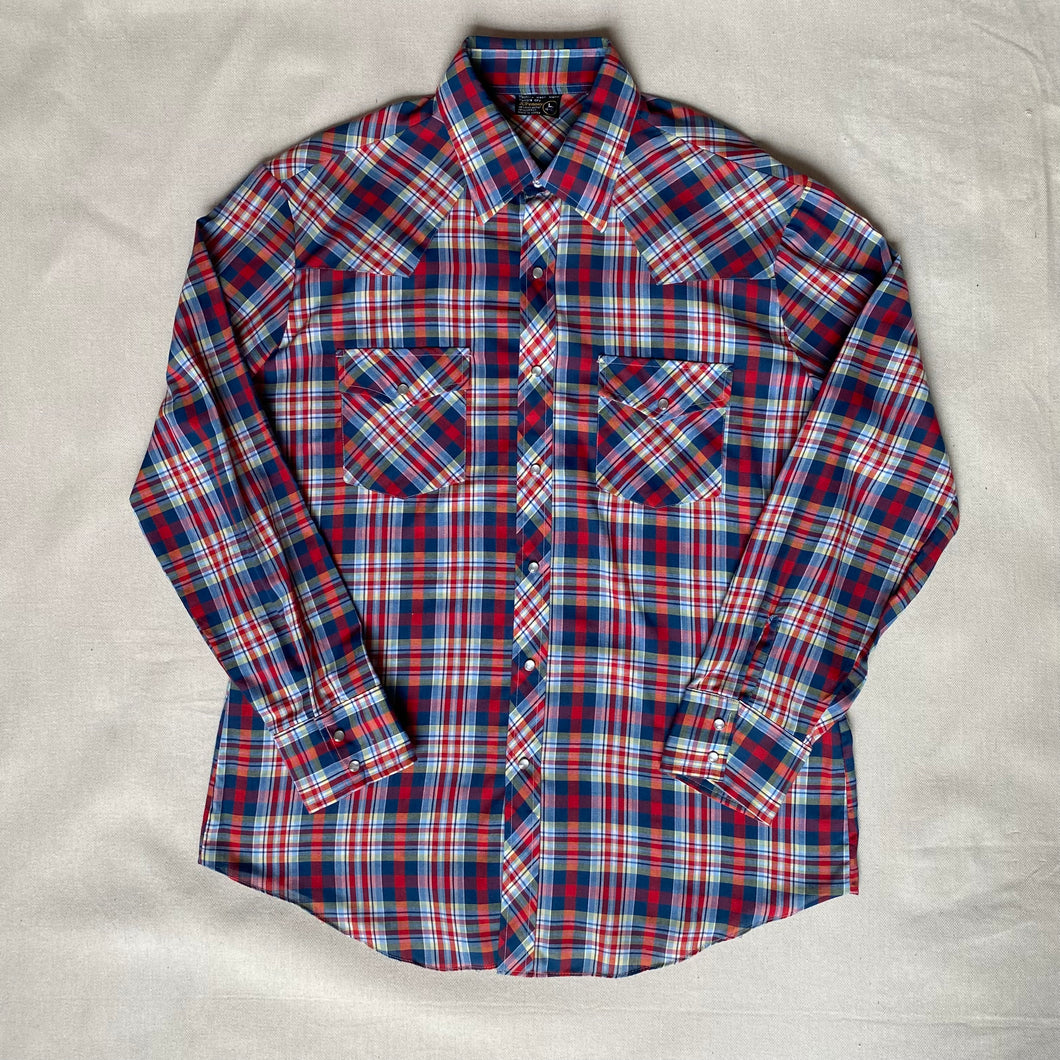 1970's Western Button Down Red and Blue JC Penney