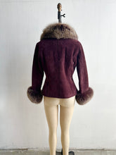 Load image into Gallery viewer, 1990&#39;s Dark Mauve Shearling and Fox Collar Cropped Jacket