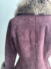Load image into Gallery viewer, 1990&#39;s Dark Mauve Shearling and Fox Collar Cropped Jacket