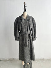 Load image into Gallery viewer, 1980&#39;s B&amp;W Tweed Boucle Belted Wool Trench Coat