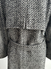 Load image into Gallery viewer, 1980&#39;s B&amp;W Tweed Boucle Belted Wool Trench Coat