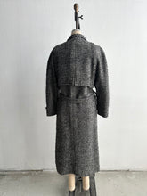Load image into Gallery viewer, 1980&#39;s B&amp;W Tweed Boucle Belted Wool Trench Coat