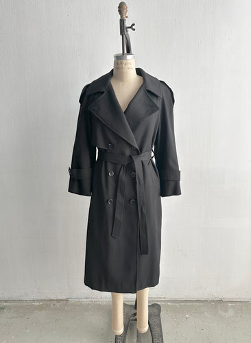 1980's Black Wool Trench Coat