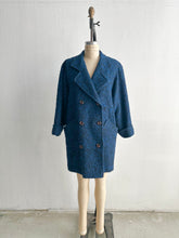 Load image into Gallery viewer, 1980&#39;s Black and Blue Wool Boucle Overcoat