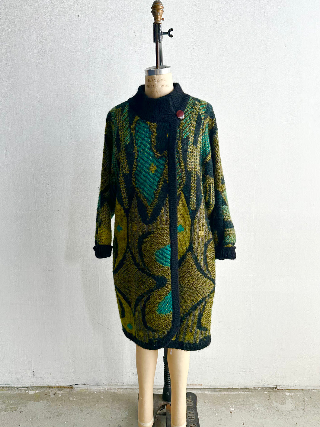 1980s Intarsia Knit Sweater Jacket