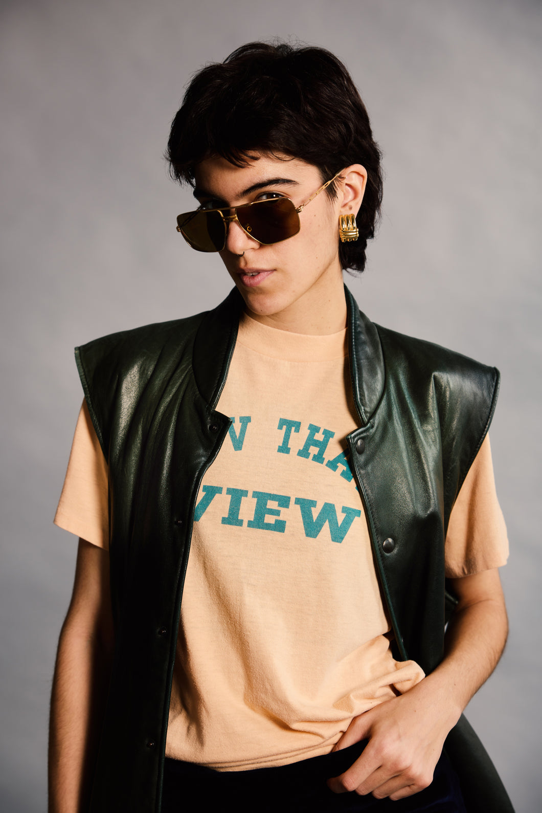 1990's Dark Green Roots Leather Bomber Vest